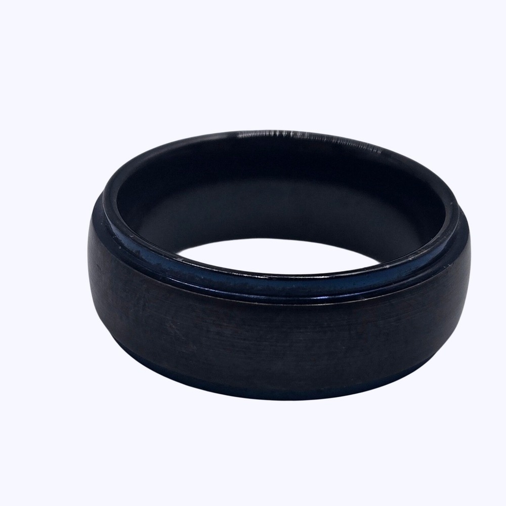 Mens Tungsten Carbide Ring Black Brushed Blue Stepped Edge Band Size 9 Wedding